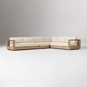 Canapé d'angle en bois de teck Honey Glow Teak Wood Garden Daybed, style U, avec accoudoirs ouverts et structurés - Product Image 3