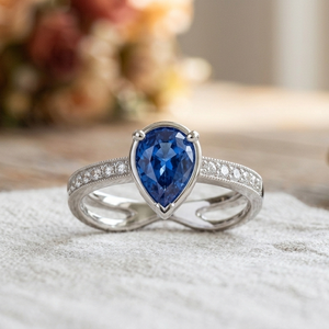 Anillo de Compromiso Ovalado con Diamante Azul, Banda Nupcial con Pavé, Oro Blanco, Joyería Fina - Product Image 2