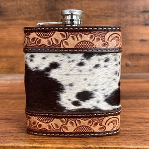 2025ใหม่กระติกน้ำสำหรับใส่ไวน์ทำจากหนังวัวสีน้ำตาลแบบพกพาขนาด8ออนซ์ขวดสเตนเลสสตีล - Product Image 2