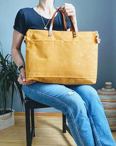 Sac fourre-tout en cuir et toile, couleur unie, broderie, imperméable, durable, grande capacité, sac à main, sac de voyage, sac de travail, sac de shopping LCTB-0061 - Product Image 2