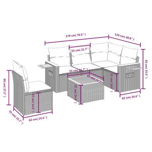 Juego de sofás de patio de ratán sintético negro de 6 piezas con cojines, muebles de exterior - Product Image 3