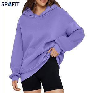 เสื้อฮู้ดโอเวอร์ไซส์ SPOFIT รุ่น Unisex สีม่วงล้วน ผ้าฝ้ายฟลีซ สวมใส่สบาย เหมาะสำหรับฤดูใบไม้ร่วง ทรงปกติ มีกระเป๋า - Product Image 3