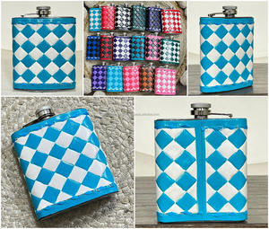 2026 Magnifique gourde à liqueur de poche en cuir repoussé à carreaux colorés, en acier inoxydable, accessoire cadeau pour hommes et femmes - Product Image 3