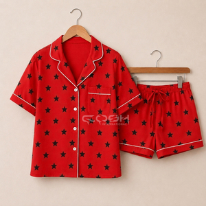 Cosh International Delta Sigma Sorority Red Black Star Print Women Casual Breathable Comfortable <b>PJs</b> Shorts 100% Cotton - Product Image 1