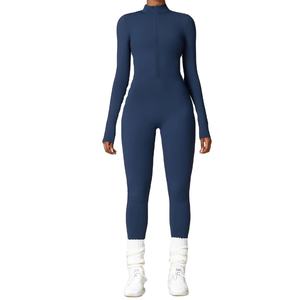 Chándal de Spandex/nailon elástico activo para mujer, conjunto de Yoga, mono de una pieza con cremallera, mono deportivo de manga larga para Fitness, ropa de gimnasio - Product Image 6