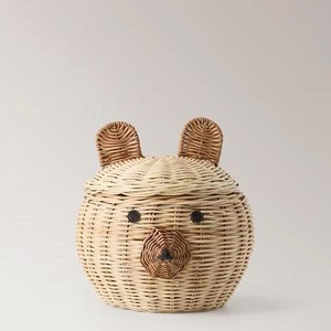 New Latest Design Handmade Bear Shaped Rattan Storage Basket <b>with</b> <b>Lid</b> Suitable for Baby Nursery Storage - Product Image 1
