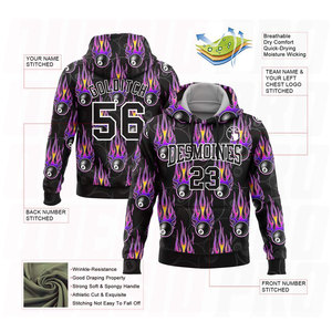 เสื้อฮู้ดดี้ปักลายเปลวไฟ 3 มิติ สีดำ ขาว ม่วง สำหรับกีฬาบิลเลียด สนุกเกอร์ 8 ลูก - Product Image 2