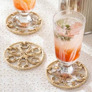 Juego de posavasos decorativos de ratán tejido a mano para cocina y mesa de comedor, soporte hecho a mano para tazas y vasos - Product Image 1
