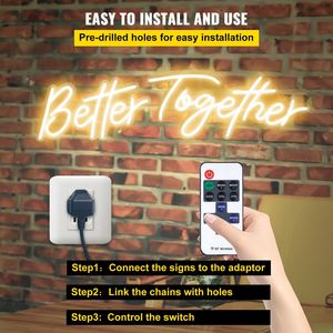 Insegna al Neon 'Better Together' 33x18 cm + 46x20 cm, Luci LED Bianco Caldo, Luminosità Regolabile, Telecomando per Matrimoni - Product Image 5