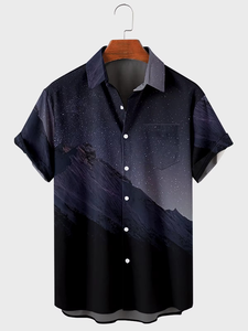 Camisa de manga corta con solapa para hombre, talla grande, Mountain 2, estampada, con bolsillos - Product Image 3