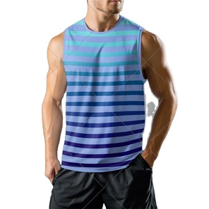 เสื้อกล้ามแขนกุดลำลองพิมพ์ลายทางของผู้ชายแห้งเร็วเสื้อออกกำลังกายแฟชั่นฤดูร้อนระบายอากาศได้ดี - Product Image 1