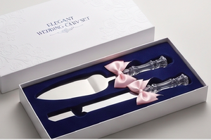 Juego de cuchillos para pastel con mango de cristal y decoraciones de lazo rosa, diseño moderno para bodas, celebraciones, vajilla, fiestas y eventos. - Product Image 5