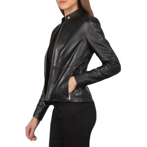 Veste de motard en cuir noir de haute qualité OEM, design décontracté avec fermeture éclair, col montant, logo frontal pour la saison hivernale - Product Image 4