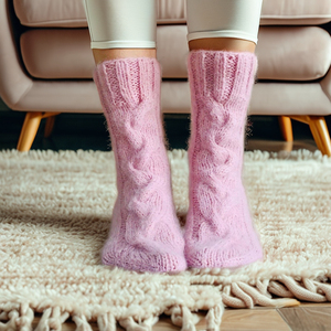 ถุงเท้าไหมพรมถักหนาสำหรับผู้หญิง ขายส่ง ถุงเท้าข้อสั้นแบบถักลายเคเบิล อุ่นสบาย สั่งทำโลโก้ได้ สไตล์ลำลอง ระบายอากาศได้ดี - Product Image 5