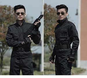Ensemble veste et pantalon d'uniforme de garde en coton noir pour hommes, utilisable toute l'année, uniforme de sécurité, costume camouflage, fusion sans couture - Product Image 2