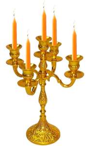 Candélabre de luxe en métal plaqué or à 5 bras avec cristaux, style antique, incassable et durable, pour mariage - Product Image 2