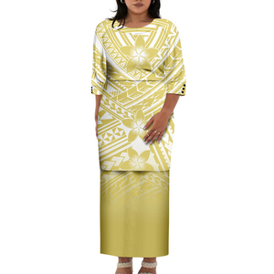 New Arrival Plus Size Polynesian Tribal Samoan Puletasi <b>Dresses</b> Custom Long Top And Skirts Two Piece Women O-neck Button <b>Dress</b> - Product Image 1
