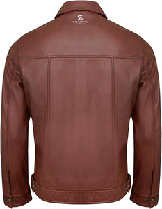Blouson en cuir de motard vintage haut de gamme pour homme, en cuir véritable, veste décontractée d'hiver, style streetwear 2026 - Product Image 4