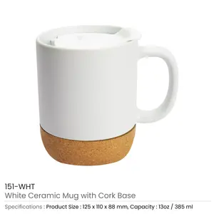 Mug en céramique moderne de 385 ml avec couvercle à motif logo et base en liège pour cadeaux promotionnels - Product Image 6