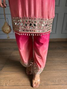 Conjunto de Kurti, Palazzo y Sarara de Seda Chiffon con Bordado de Espejos, Ropa Étnica Tradicional India para Mujer, Venta al por Mayor, Vestido para Fiestas - Product Image 3