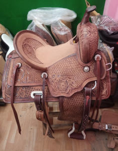 Productos de equitación de cuero real, sillín de cuerda occidental hecho a mano con juego de tachuelas para asiento de Carreras de Caballos de mayorista - Product Image 2