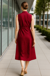Robe en polyester bordeaux élégante et confortable pour occasions décontractées et semi-formelles, disponible en tailles M, L, XL, XXL - Product Image 2