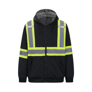 High Visibility Reflective Safety Hoodie Full Zip <b>Work</b> Jacket Detachable Hood <b>Waterproof</b> Breathable Hoodie OEM Safety Workwear - Product Image 1
