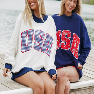 Sweat-shirt surdimensionné personnalisé pour femme en coton molletonné respirant et écologique, avec col montant à carreaux et broderie appliquée de lettres sur le devant - Product Image 3