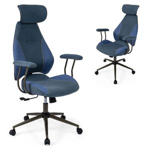 Chaise de bureau ergonomique à dossier haut de couleur bleue avec blocage de couleur, appui-tête réglable 2D, chaise de gaming pour usage professionnel, capacité de 330 lb - Product Image 2