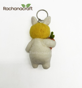 Handmade Needle Felted Wool Bunny Keychain | Cute Carrot Rabbit <b>Bag</b> <b>Charm</b> | Custom Woolen Animal Keychain for Gift & Promotion - Product Image 2