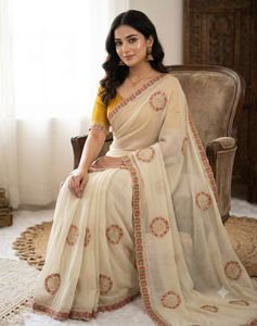 Sari en soie brodé Rangoli pour femmes - Product Image 2
