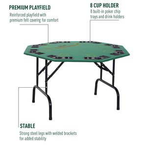 Mesa de Póker Octogonal Plegable de Fieltro Verde para 8 Personas con Portavasos para Juegos de Blackjack - Product Image 4