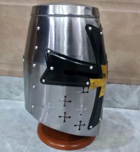 Medieval Templar Helmet with Brass Cross Mild Steel Great Helmet Polished Finish for Historical Reenactment and Cosplay Armour - Product Image 3