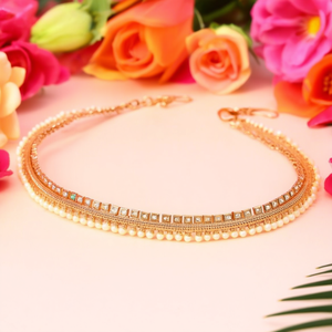 Antique Gold Plated Stainless Steel Hip Chain with Pearl Accents for Party and Wedding - Product Image 3