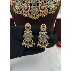 Niharika Heritage Gold Plated CZ <b>Bridal</b> <b>Necklace</b> & <b>Earring</b> <b>Set</b> for Women - Product Image 3