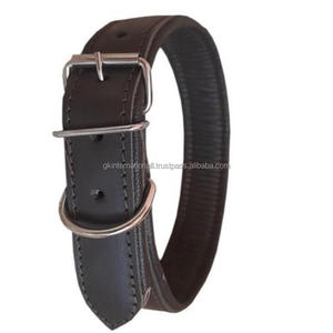 Collar de perro de cuero de brida inglés Premium negro marrón hecho a mano duradero con relleno suave de vaca cosido y accesorios de níquel - Product Image 1