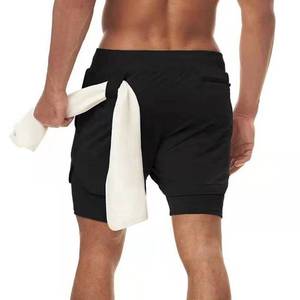 Shorts de sport pour hommes en polyester 2-en-1 avec poche anti-transpiration, personnalisables avec logo, haute qualité, pour l'été – Fabrication OEM - Product Image 1
