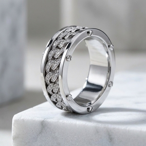 Bague de mariage pour homme en or plaqué platine, style hip-hop haut de gamme, incrustation de diamants pavés, chaîne cubaine - Product Image 4