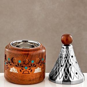 Brûleur à Bakhoor en bois bleu sarcelle moderne avec sangle en cuir, diffuseur d'arômes minimaliste pour la décoration et la parfumerie d'intérieur - Product Image 3
