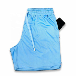 Shorts décontractés pour hommes, bleu clair uni, à séchage rapide, avec cordon de serrage, taille mi-haute, en polyester tricoté - Product Image 3