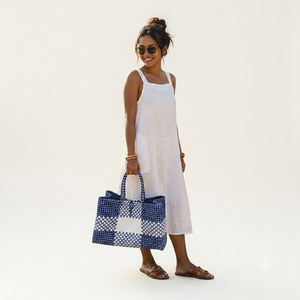 <b>Hand</b> Woven Recycled Plastic Tote Bag Eco Friendly Reusable Market Basket Handmade Waterproof Shopping Handbag For Summer Beach - Product Image 6