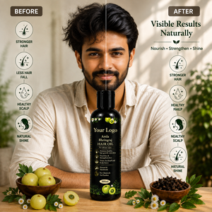 Aceite Capilar Amla Bhringraj |   Aceite Ayurvédico Herbal para el Crecimiento del Cabello y Nutrición del Cuero Cabelludo |   Producto para el Cuidado del Cabello al por Mayor de Marca Privada OEM - Product Image 5