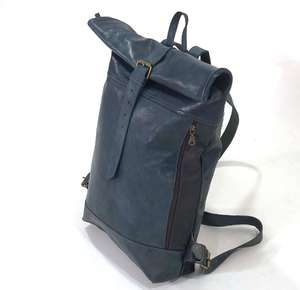 Authentic Buffalo Leather <b>Roll</b> Top <b>Backpack</b> Grainy Texture Rucksack Heavy Duty Travel Bag For Outdoor LRTB-0145 - Product Image 2