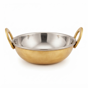 Brass Kadahi With Stainless Steel Lining Dual Handle Traditional Chinese Cookware <b>Pot</b> For Stovetop <b>Cooking</b> Durable - Product Image 1