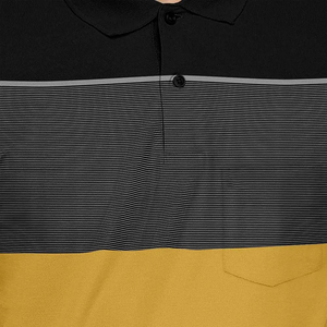 Polo à manches courtes pour homme, style décontracté, tricoté, avec poche, coupe classique, jaune moutarde, noir, gris - Product Image 6