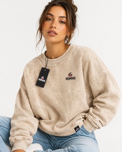 Sudadera de Mujer con Efecto Desgastado, Corte Holgado, Cuello Redondo, Estilo Vintage, Cómoda, Manga Larga, para Uso Diario, Informal y a la Moda - Product Image 1