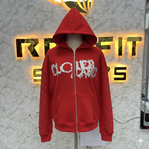 เสื้อฮู้ดซิปแบบหนาพิเศษทรงโอเวอร์ไซส์สำหรับผู้ชายและผู้หญิง แต่งขอบดิบ ปักลายเพชร ผ้าฟลีซ รับผลิตแบบ OEM ODM - Product Image 3