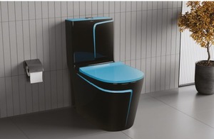 Inodoro de una Pieza, Diseño Superior, Color Negro y Azul, Serie INSTA, 660X375X740mm, Sifón S&P, Sistema de Descarga Sifónica - Product Image 4