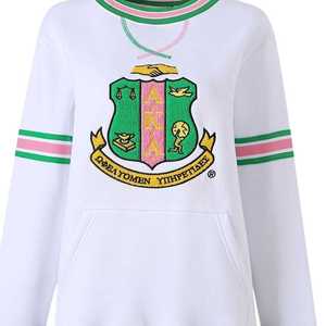 เสื้อสเวตเชิ้ตคอกลมลายทางสีขาว AKA ผ้าเชนิลล์ ปักตัวอักษรกรีกแบบพรีเมียม ทรงสวมใส่สบาย เหมาะสำหรับใส่ลำลอง - Product Image 5