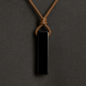 Natural Obsidian Crystal Unshaped Pendant Necklace with Adjustable <b>Rope</b> <b>Chain</b> for Men and Boys - Product Image 2
